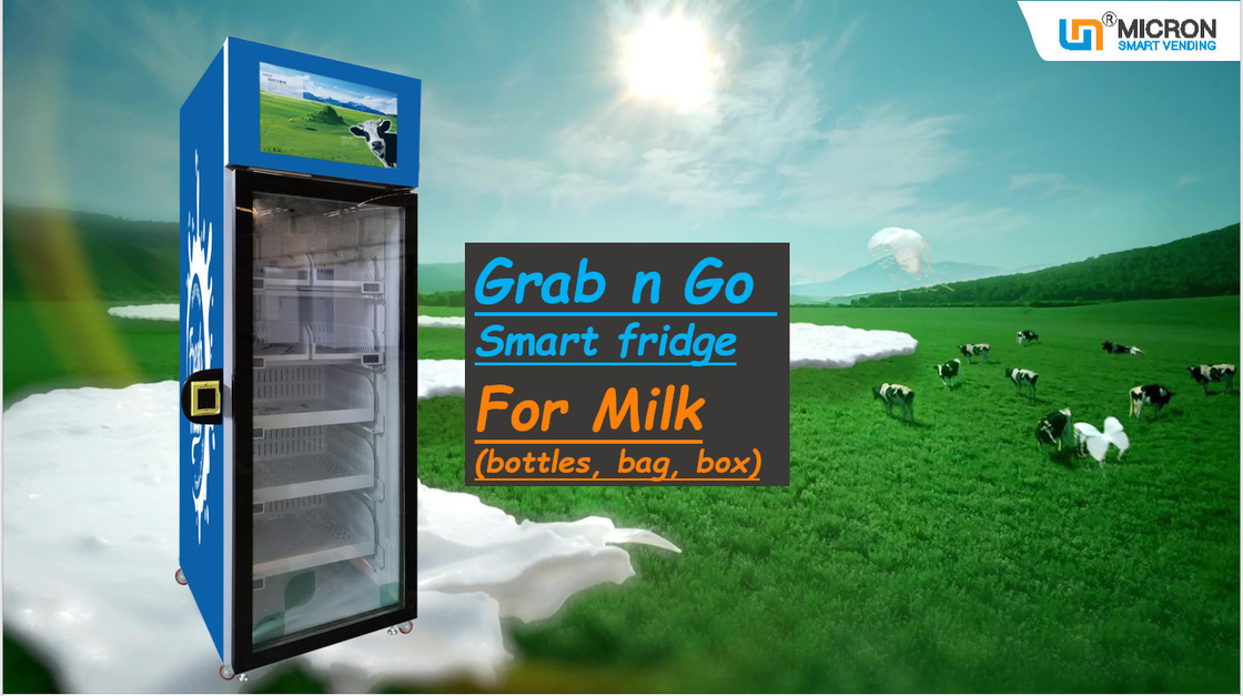 زجاجة الحليب والزبادي الزجاج انتزاع الذهاب آلة بيع الثلاجة الذكية مع قارئ بطاقة Nayax