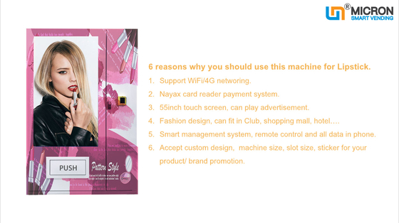 Custom Pink Lipstick Vending Machine 55 Inch Touch Screen For Shopping Mall